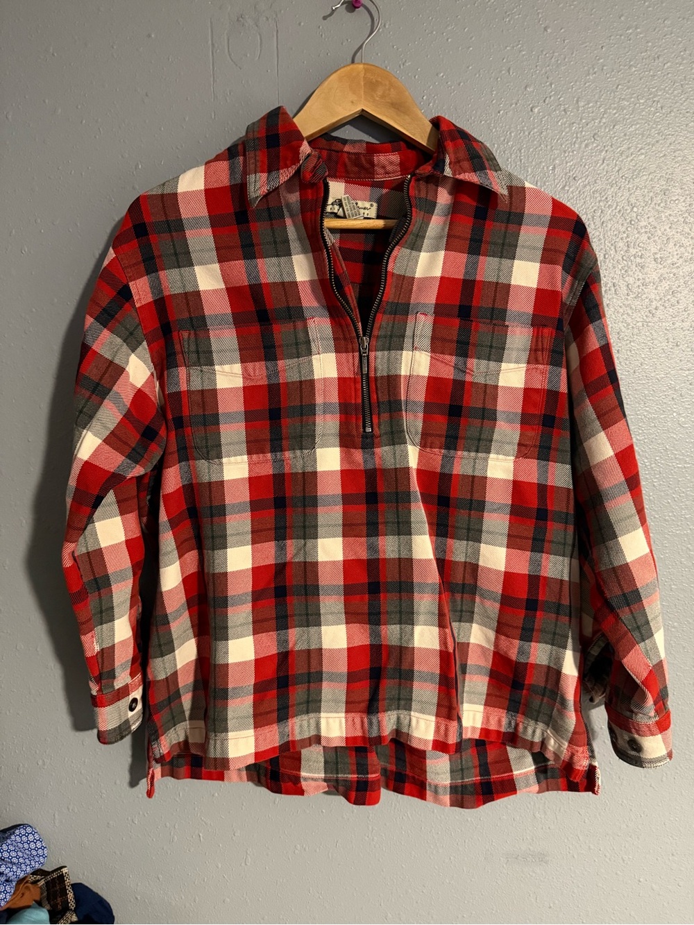 Eddie Bauer Red, Black & White Plaid Zip-Up Flannel Shirt